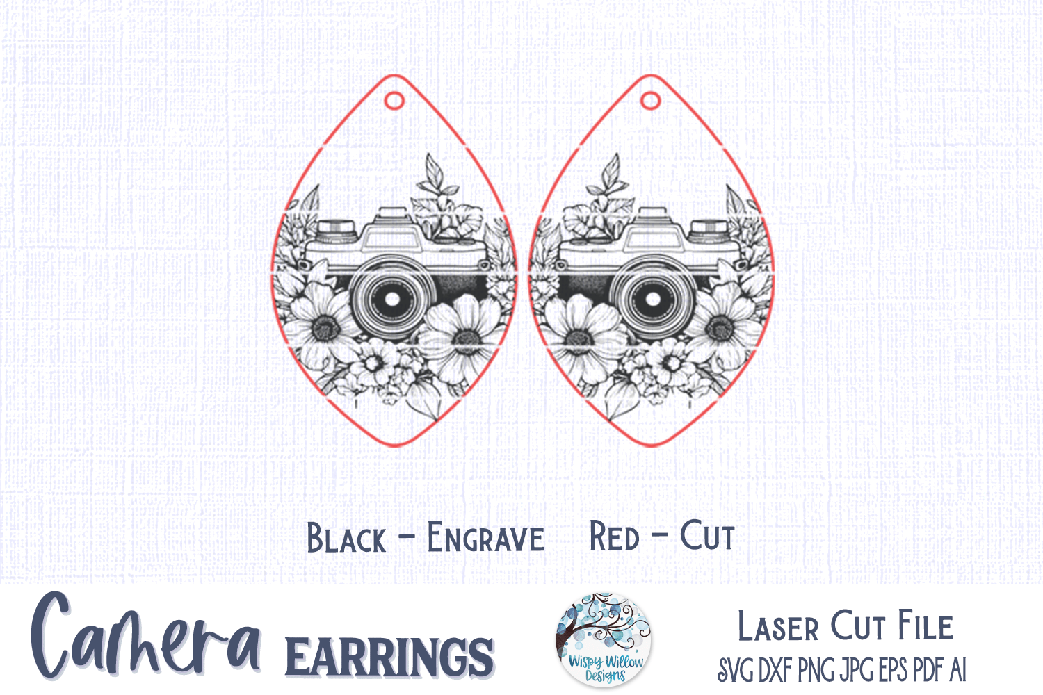 Camera Earring SVG for Glowforge Laser Cutter Wispy Willow Designs Company