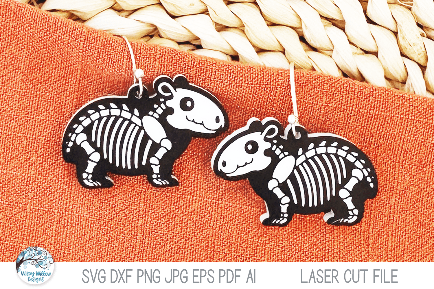 Capybara Skeleton Halloween Earring SVG File for Laser Cutter Wispy Willow Designs Company