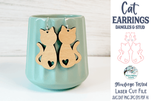 Cat Earrings SVG | Dangle and Stud Earring Set for Glowforge Laser Cutter Wispy Willow Designs Company