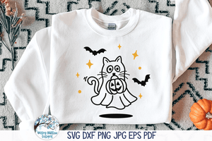 Cat Ghost SVG | Funny Trick Or Treat Illustration Wispy Willow Designs Company