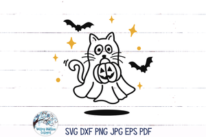 Cat Ghost SVG | Funny Trick Or Treat Illustration Wispy Willow Designs Company