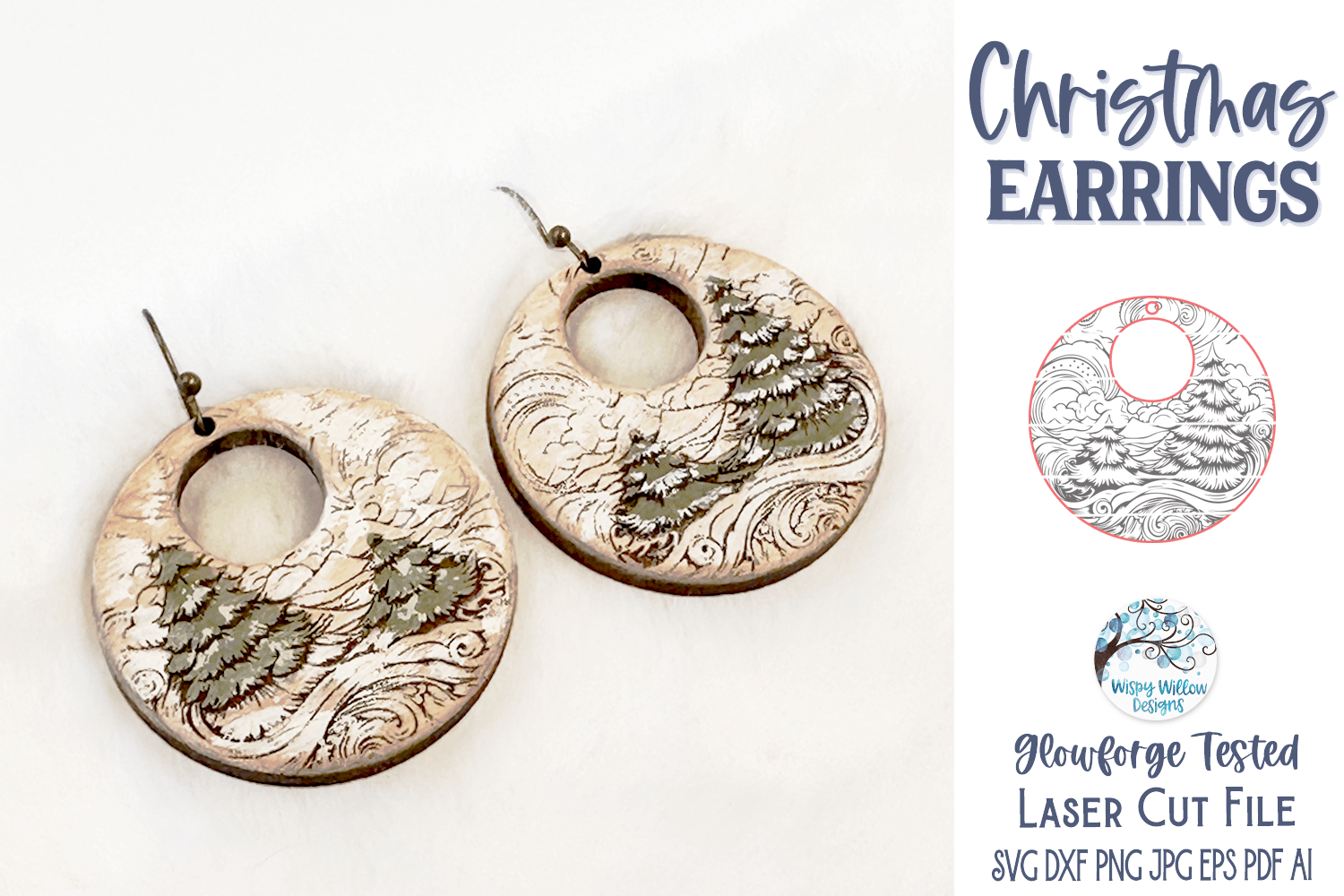 Christmas Earring SVG for Glowforge Laser Wispy Willow Designs Company