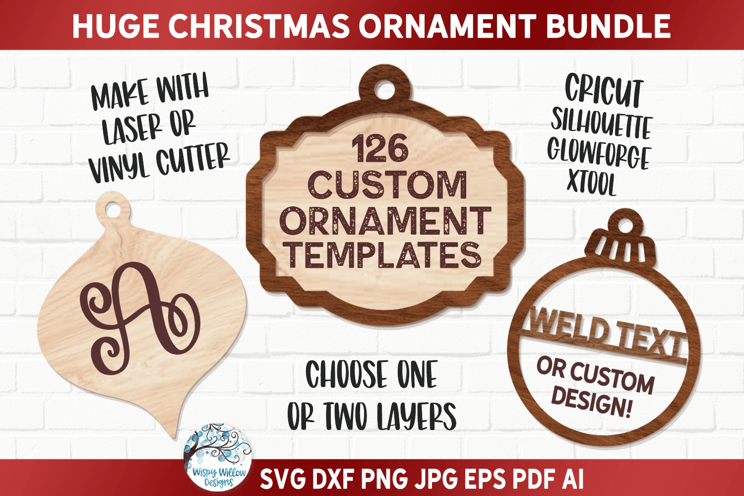 Christmas Ornament Shapes SVG | Holiday Art Set Wispy Willow Designs Company