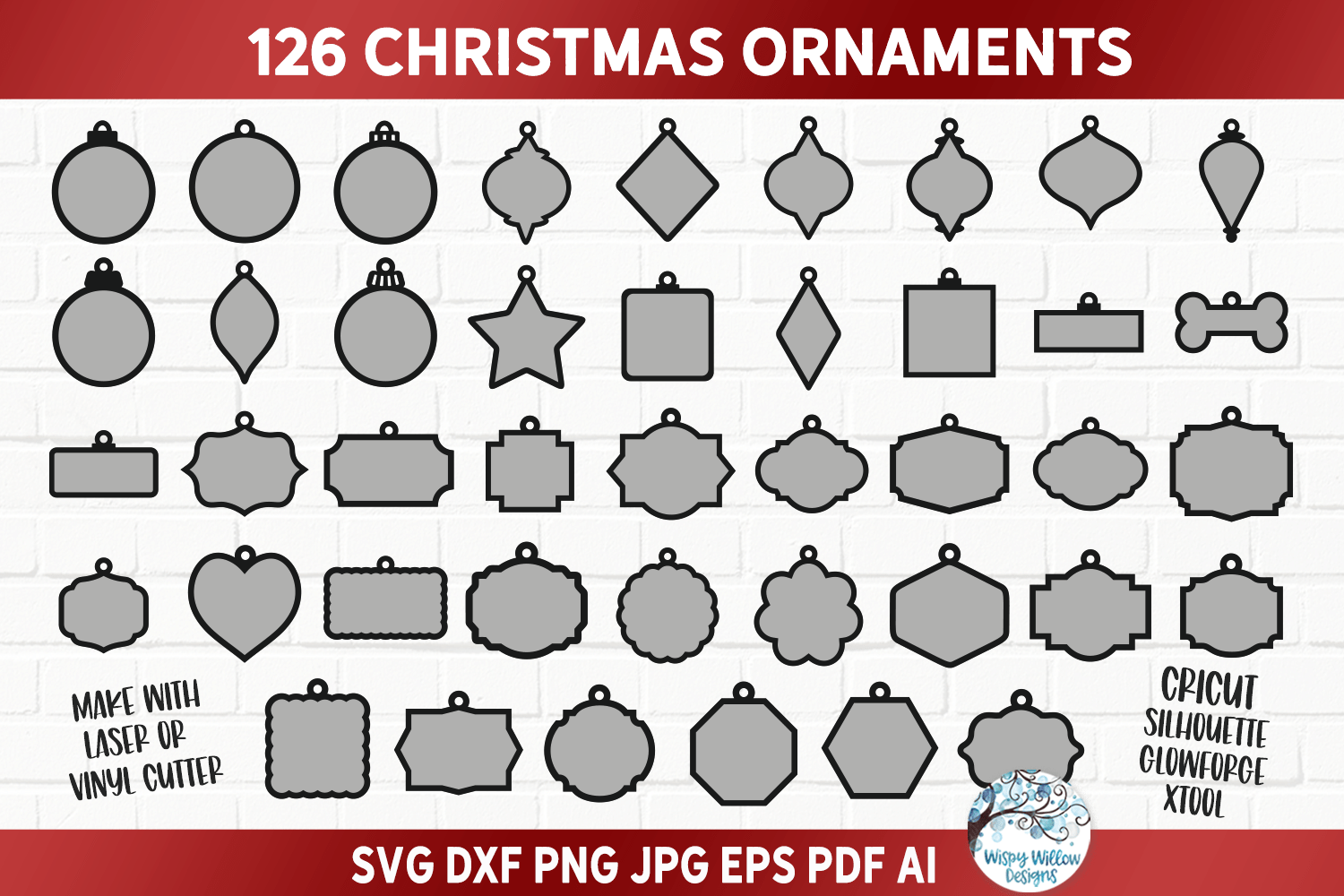 Christmas Ornament Shapes SVG | Holiday Art Set Wispy Willow Designs Company