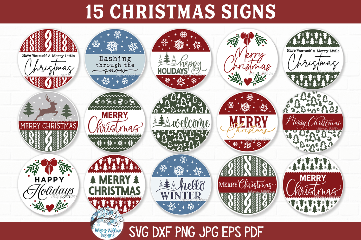 Christmas Sign Bundle SVG | Festive Sign Graphic Designs Wispy Willow Designs Company