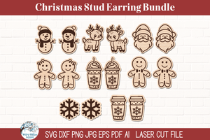 Christmas Stud Earring Bundle - Winter Holiday SVG Files for Laser Cutter Wispy Willow Designs Company