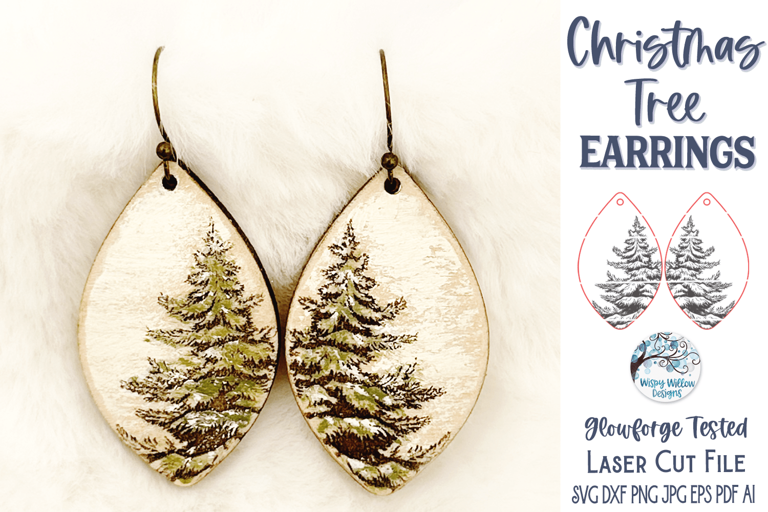 Christmas Tree Earring SVG for Glowforge Laser Wispy Willow Designs Company