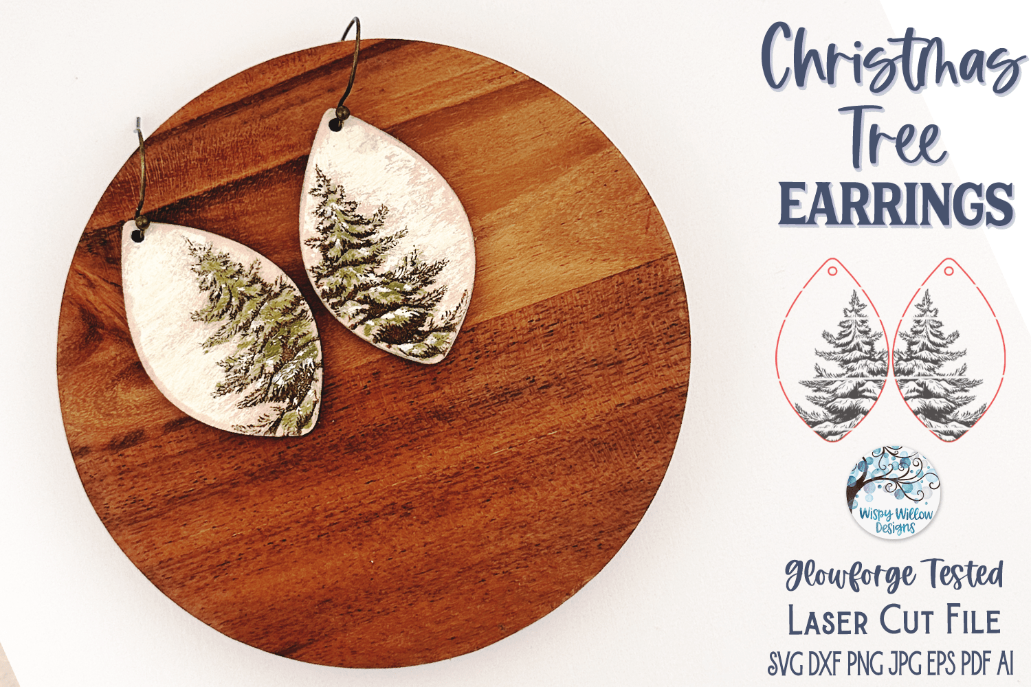 Christmas Tree Earring SVG for Glowforge Laser Wispy Willow Designs Company