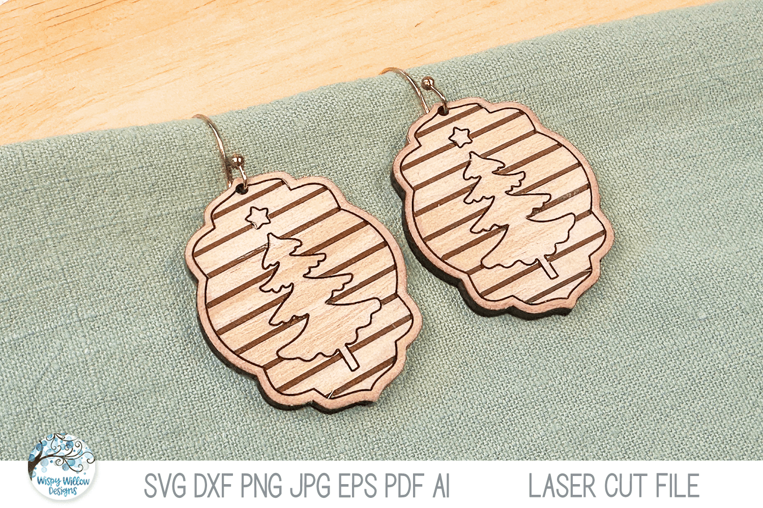 Christmas Tree Earrings SVG File for Laser Cutter Wispy Willow Designs Company