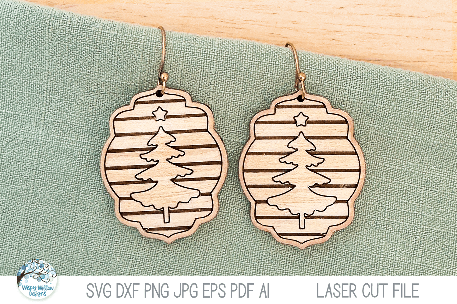 Christmas Tree Earrings SVG File for Laser Cutter Wispy Willow Designs Company