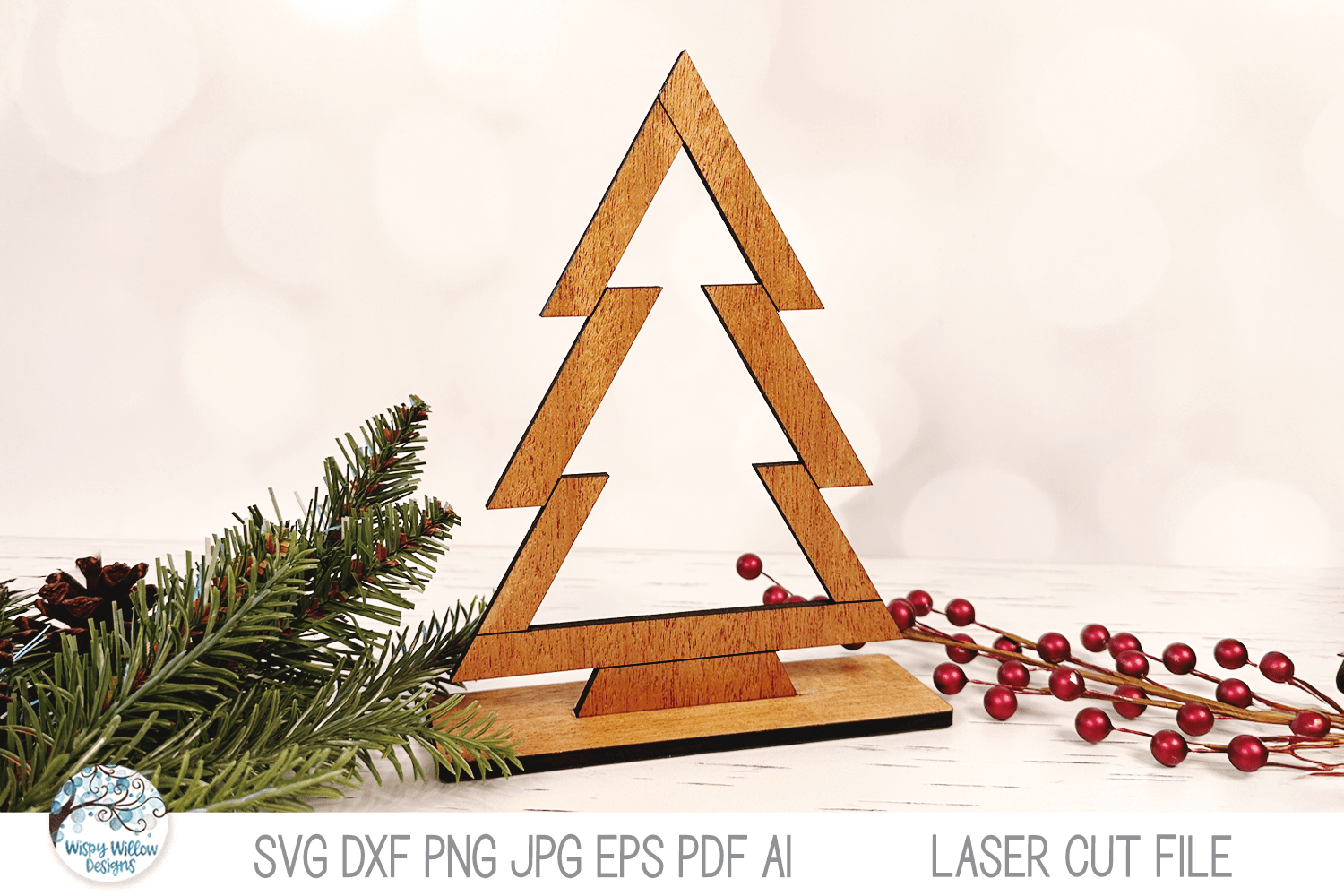 Christmas Tree Shelf Sitter SVG Bundle for Laser Cutter Wispy Willow Designs Company