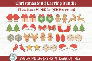 Christmas Winter Holiday Stud Earring Bundle - Scoring SVG Files for Laser Cutter Wispy Willow Designs Company