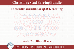 Christmas Winter Holiday Stud Earring Bundle - Scoring SVG Files for Laser Cutter Wispy Willow Designs Company