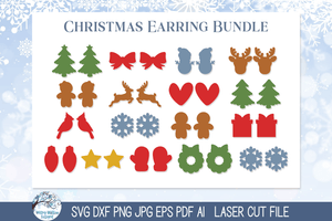 Christmas Winter Stud Earring SVG File Bundle for Laser Cutter Wispy Willow Designs Company