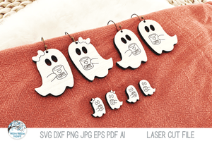 Coffee Ghost Halloween Dangle and Stud Earring SVG Files Wispy Willow Designs Company