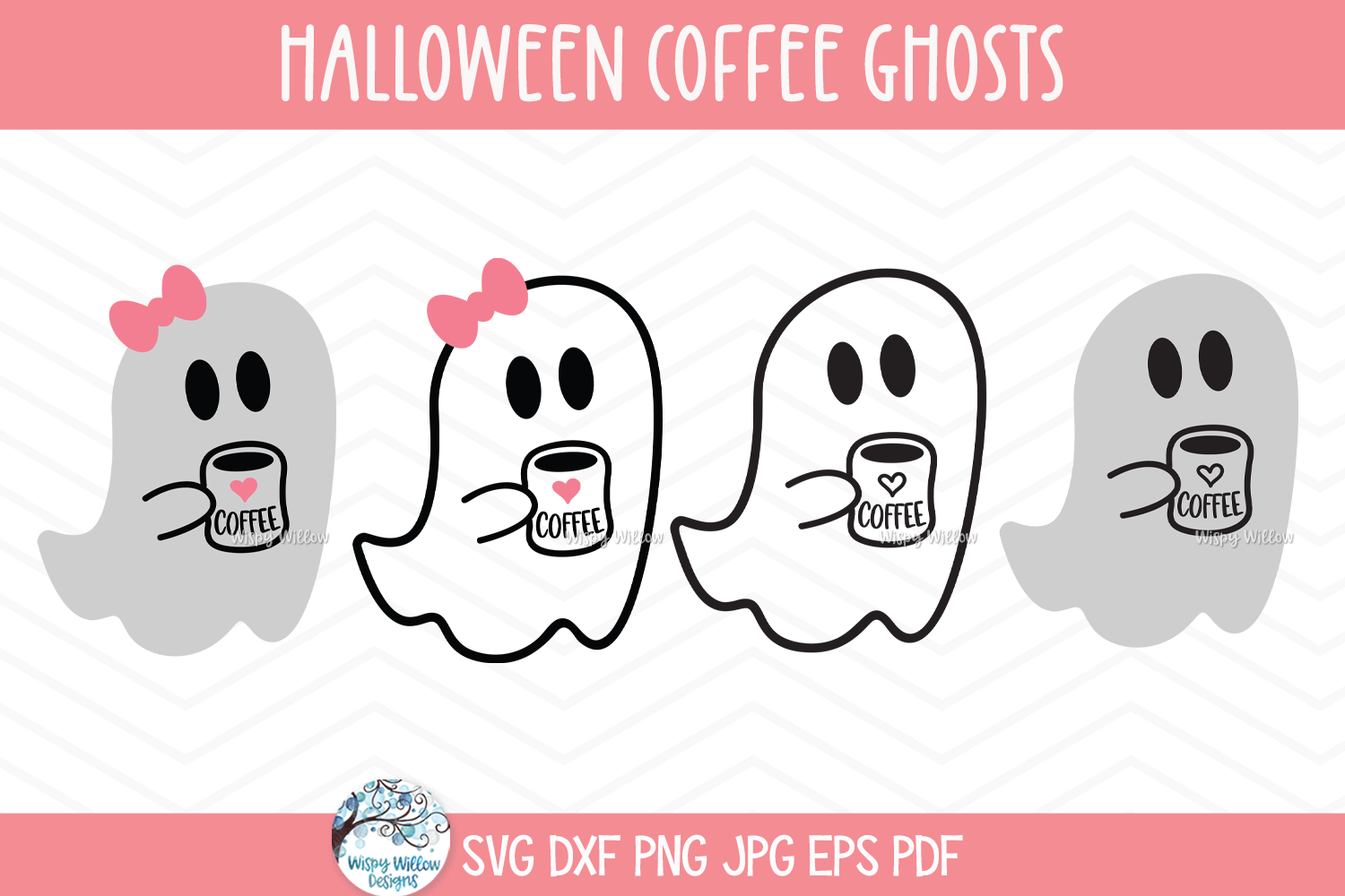 Coffee Ghosts SVG | Halloween Coffee Art Wispy Willow Designs Company