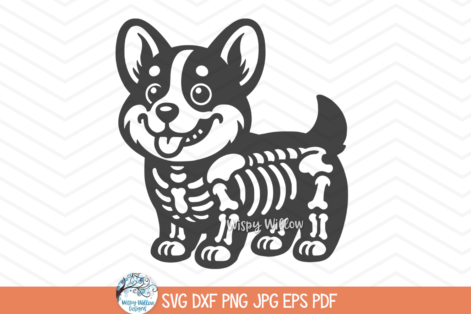 Corgi Skeleton SVG | Cute Halloween Dog Skeleton PNG Wispy Willow Designs Company