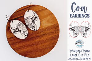 Cow Earrings SVG File for Glowforge or Laser Cutter Wispy Willow Designs Company