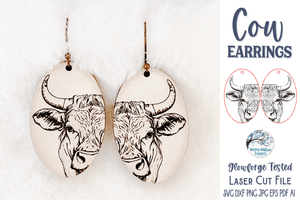 Cow Earrings SVG File for Glowforge or Laser Cutter Wispy Willow Designs Company