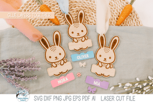 Cute Easter Bunny Basket Tag - Personalized SVG File for Laser Cutter Wispy Willow Designs Company