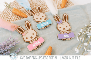 Cute Easter Bunny Basket Tag - Personalized SVG File for Laser Cutter Wispy Willow Designs Company