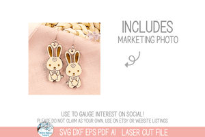 Cute Easter Bunny Earring SVG for Laser Cutter Wispy Willow Designs Company