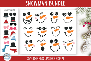 Cute Snowman Faces with Accessories SVG Bundle Wispy Willow Designs Company