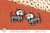 Dachshund Dog Skeleton Halloween Earring SVG File for Laser Wispy Willow Designs Company