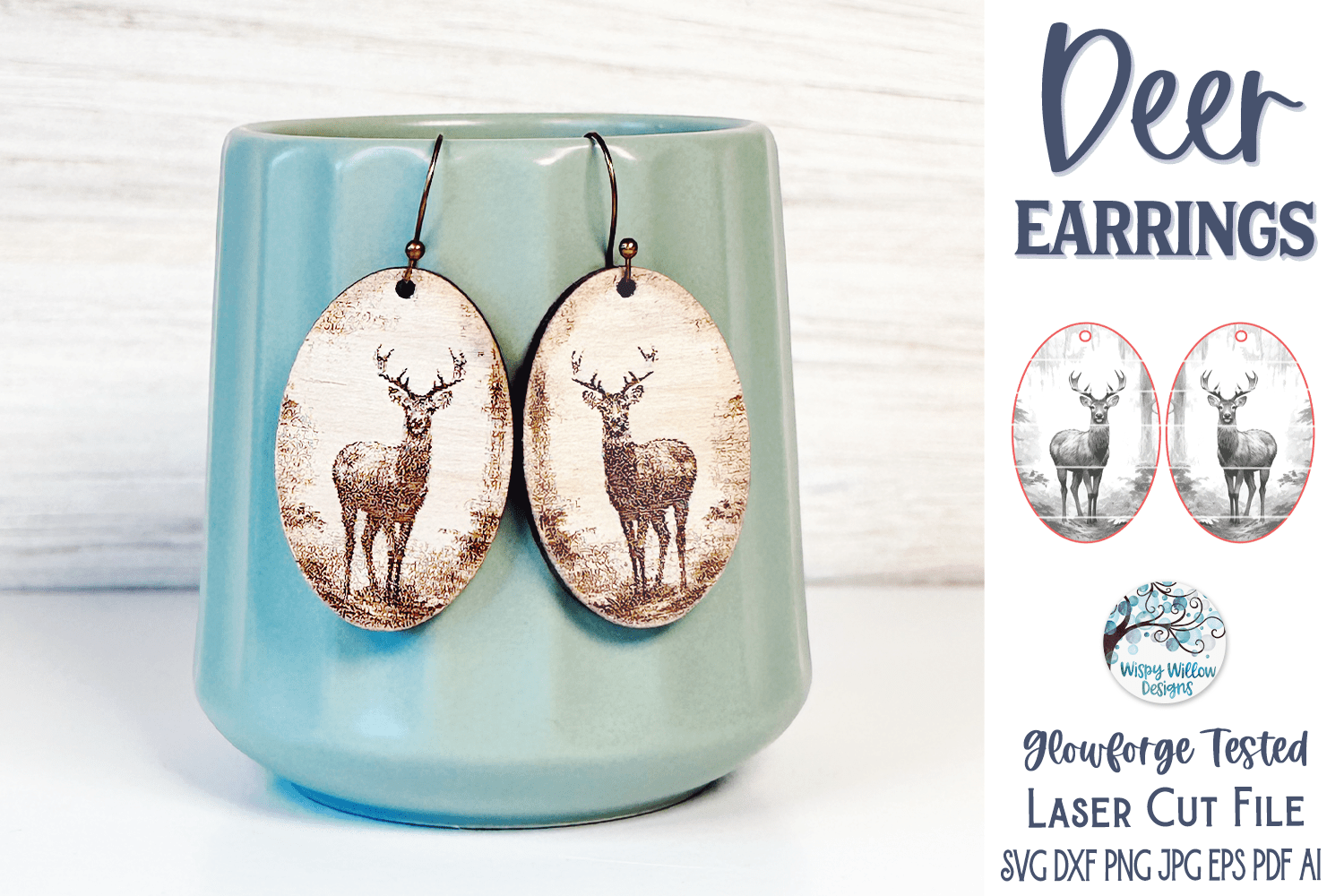 Deer Earring File for Glowforge or Laser Cutter Wispy Willow Designs Company