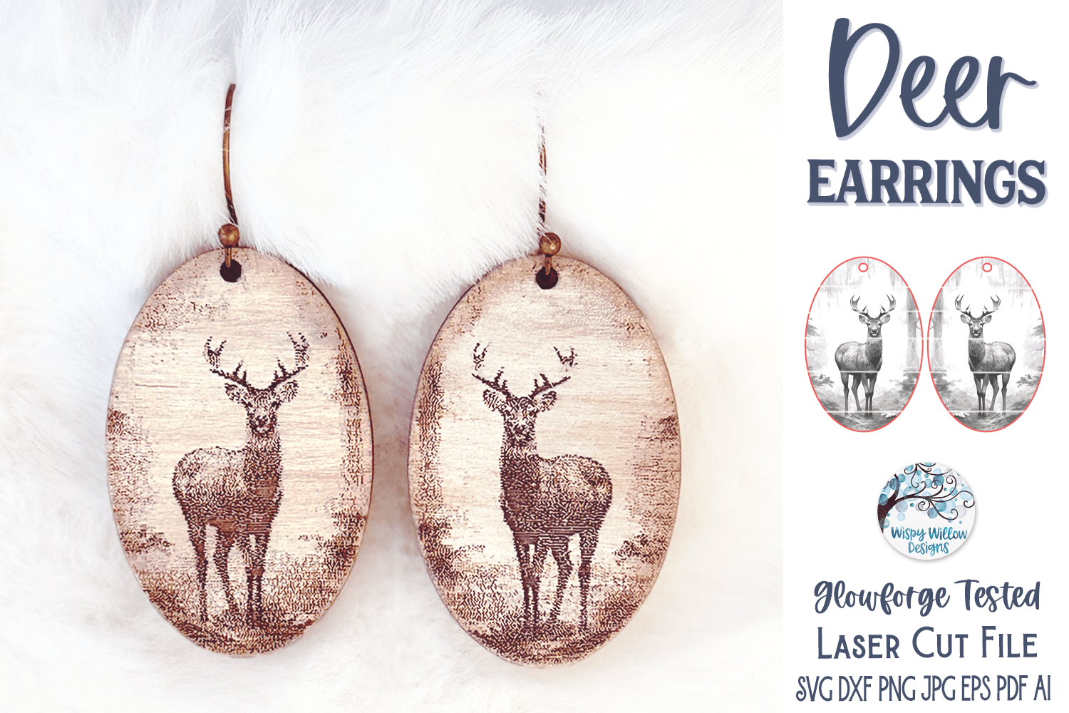 Deer Earring File for Glowforge or Laser Cutter Wispy Willow Designs Company