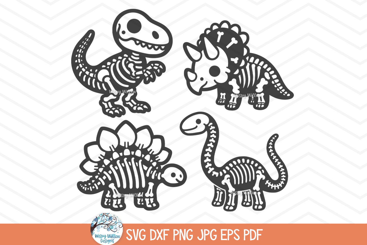 Dinosaur Skeleton SVG Bundle | Prehistoric Halloween Designs Wispy Willow Designs Company