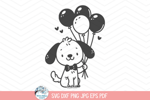 Dog Balloons SVG | Lovely Puppy Cartoon Illustration Wispy Willow Designs Company