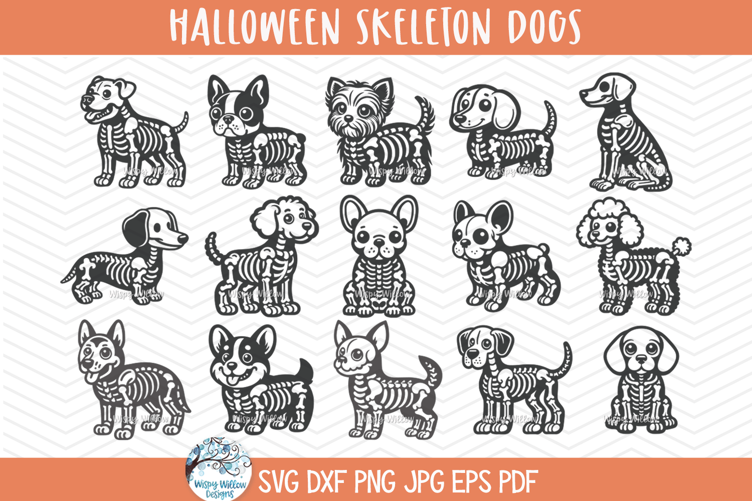 Dog Skeleton SVG Bundle | Halloween Pet Skeleton Art Designs Wispy Willow Designs Company