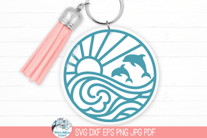 Dolphin Beach Round Keychain SVG File for Cricut Wispy Willow Designs Company