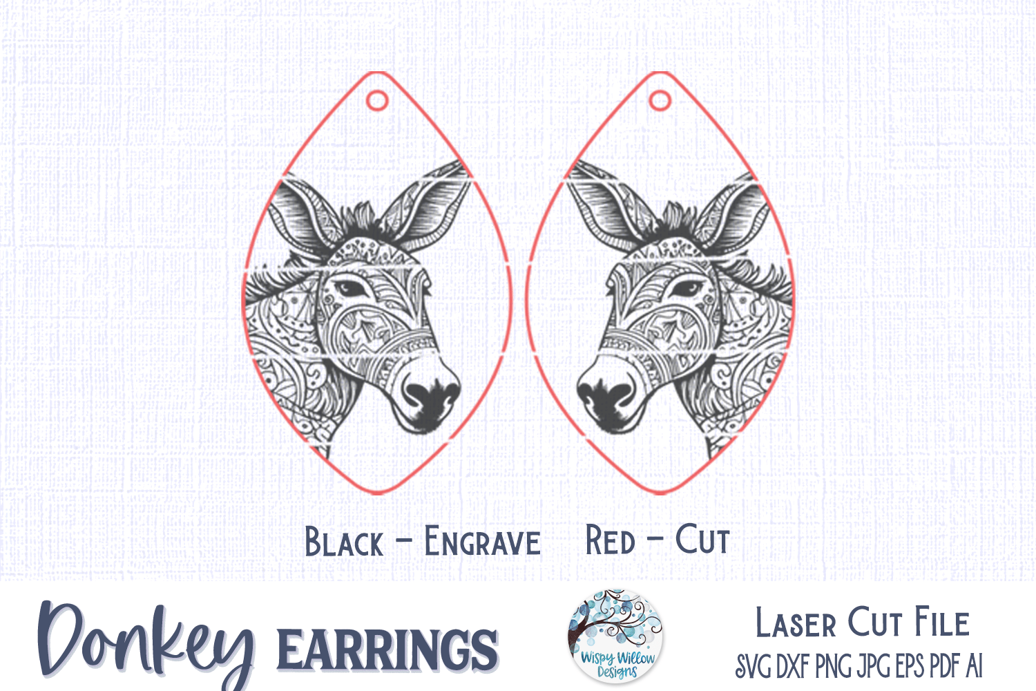 Donkey Earrings SVG File for Glowforge or Laser Cutter Wispy Willow Designs Company