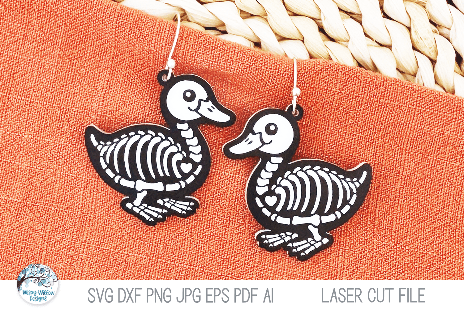 Duck Skeleton Halloween Earring File for Laser Cutter Wispy Willow Designs Company