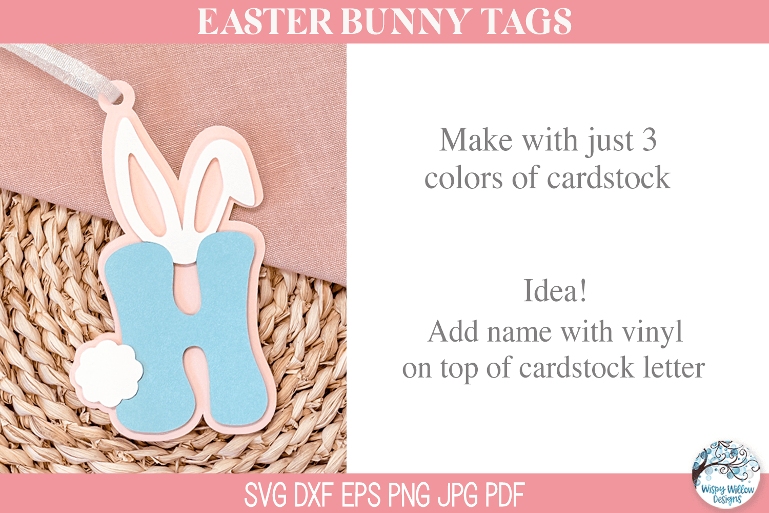 Easter Bunny Alphabet Letter Basket Tag SVG Bundle for Cricut Wispy Willow Designs Company