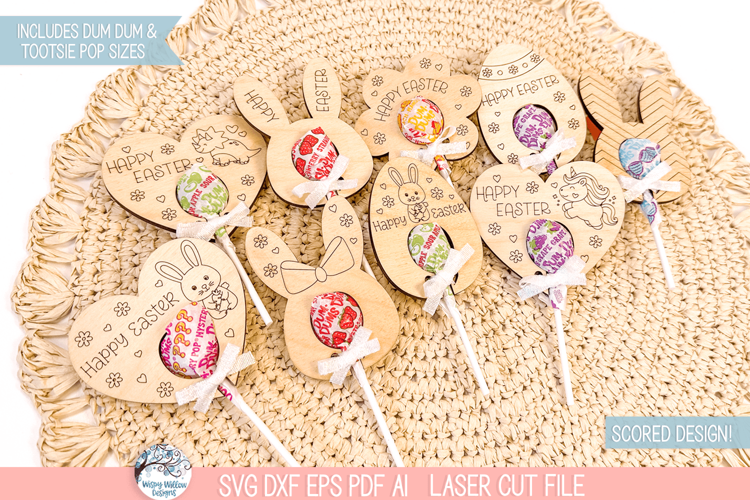 Easter Bunny Lollipop Holder Bundle - SVG File for Laser Cutter Wispy Willow Designs Company