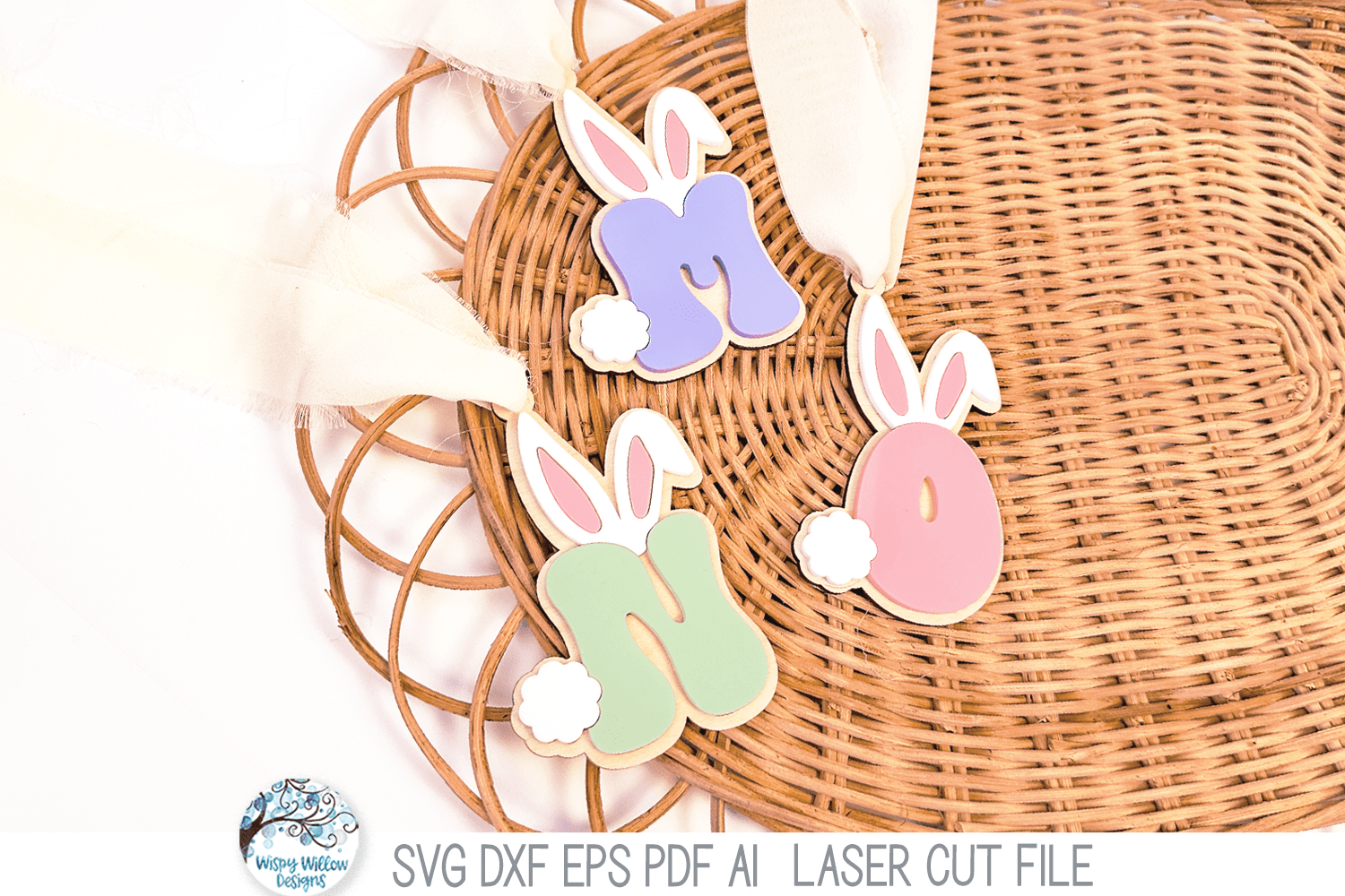 Easter Bunny Monogram Letter Basket Tag - Alphabet SVG Bundle File for Laser Cutter Wispy Willow Designs Company