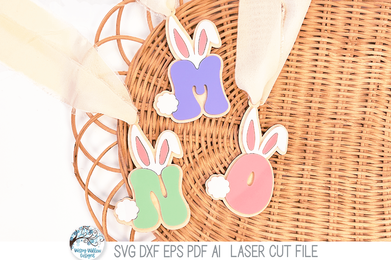 Easter Bunny Monogram Letter Basket Tag - Alphabet SVG Bundle File for Laser Cutter Wispy Willow Designs Company