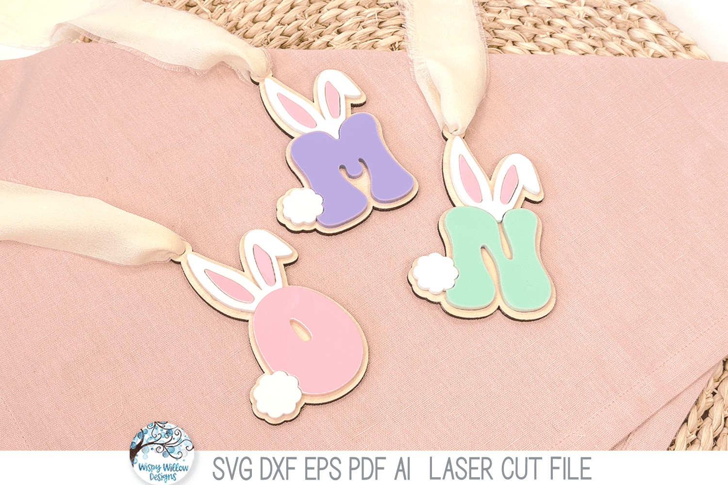 Easter Bunny Monogram Letter Basket Tag - Alphabet SVG Bundle File for Laser Cutter Wispy Willow Designs Company