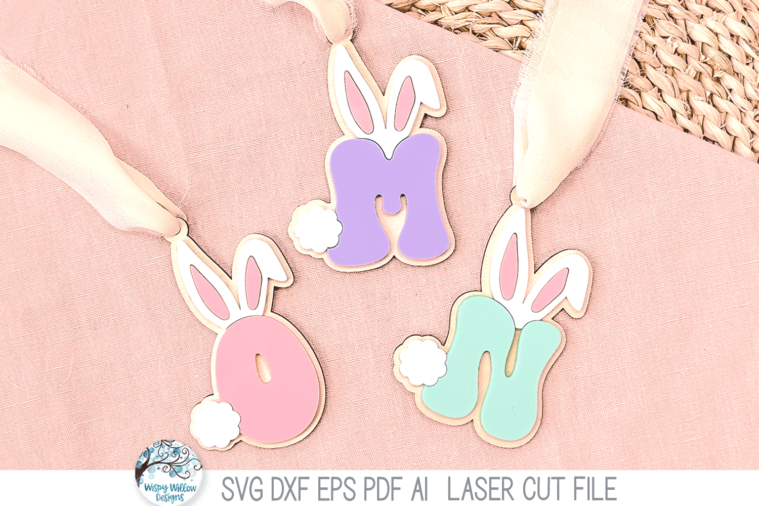 Easter Bunny Monogram Letter Basket Tag - Alphabet SVG Bundle File for Laser Cutter Wispy Willow Designs Company