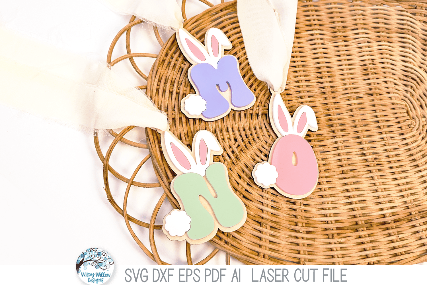 Easter Bunny Monogram Letter Basket Tag - Alphabet SVG Bundle File for Laser Cutter Wispy Willow Designs Company