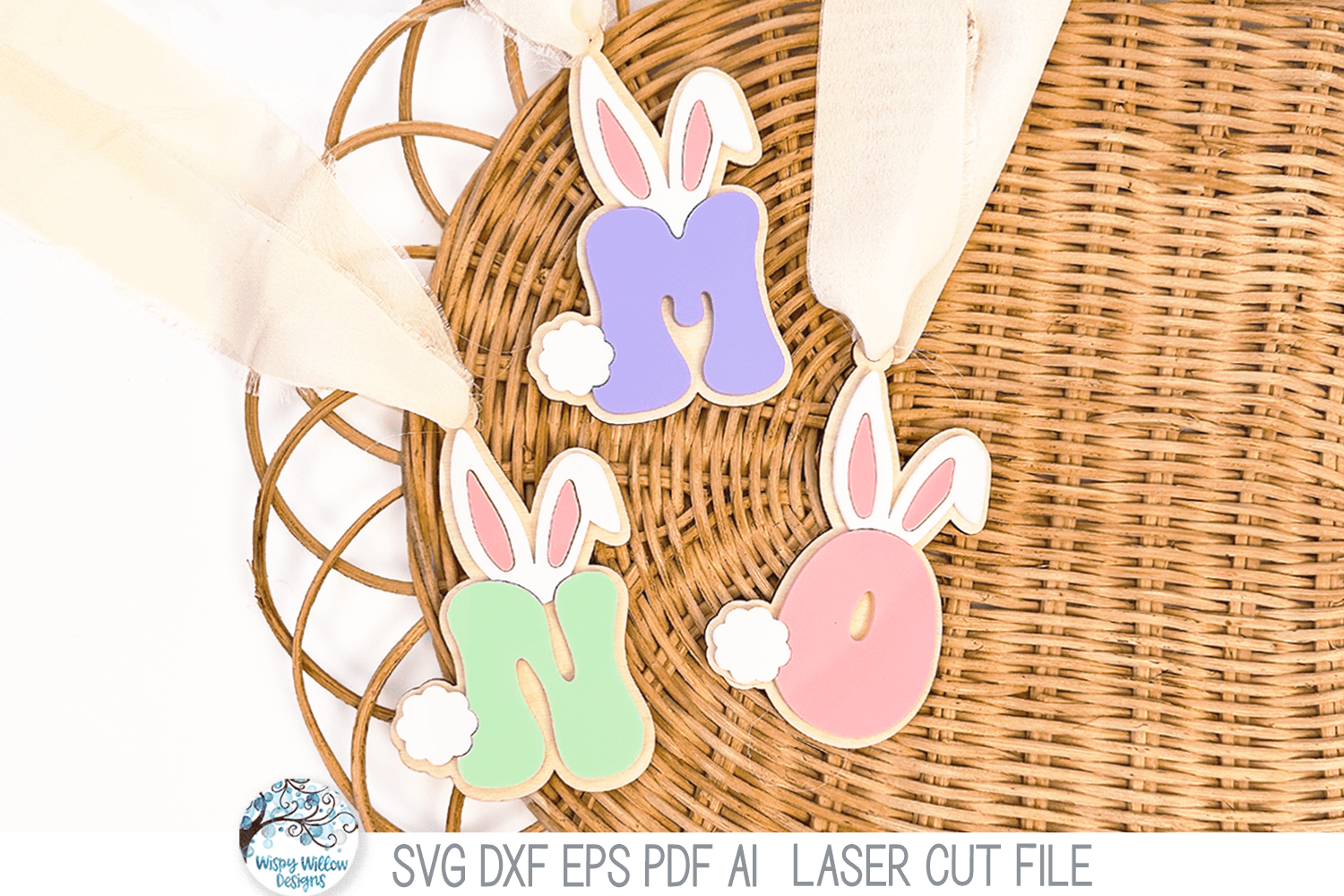 Easter Bunny Monogram Letter Basket Tag - Alphabet SVG Bundle File for Laser Cutter Wispy Willow Designs Company