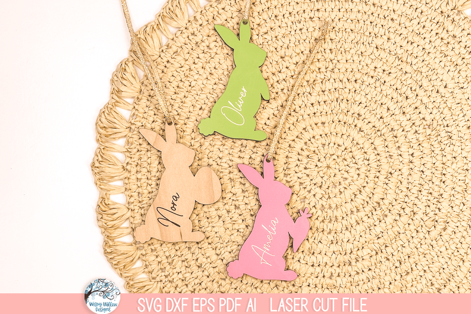 Easter Bunny Rabbit Basket Tag - Personalized SVG File for Laser Cutter Wispy Willow Designs Company