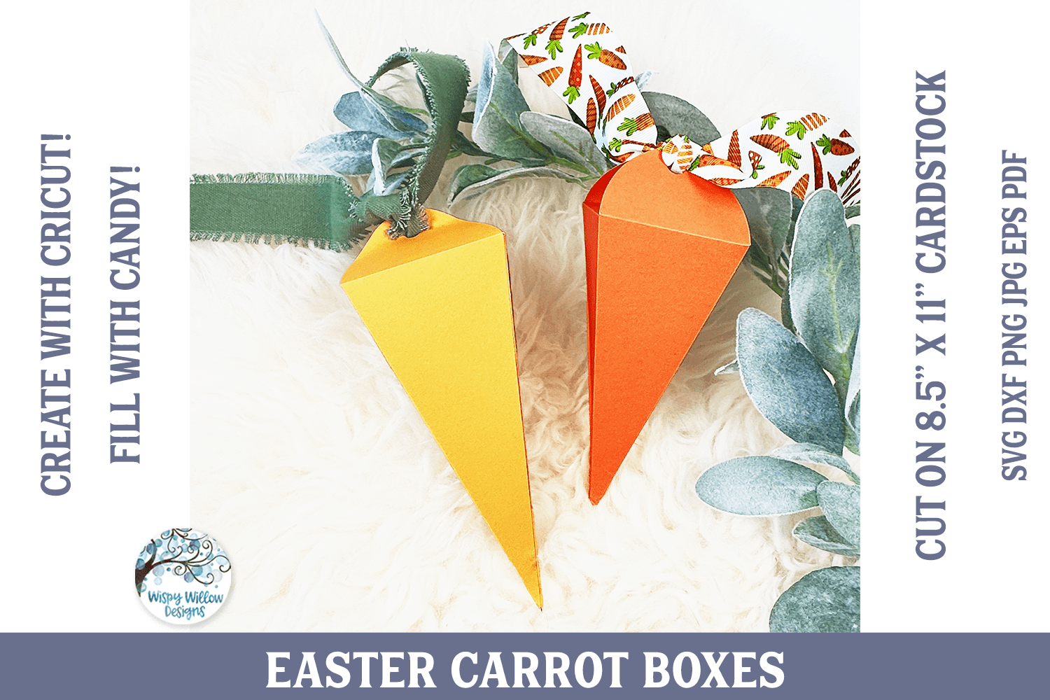 Easter Carrot Box SVG | Cardstock Paper Template Wispy Willow Designs Company