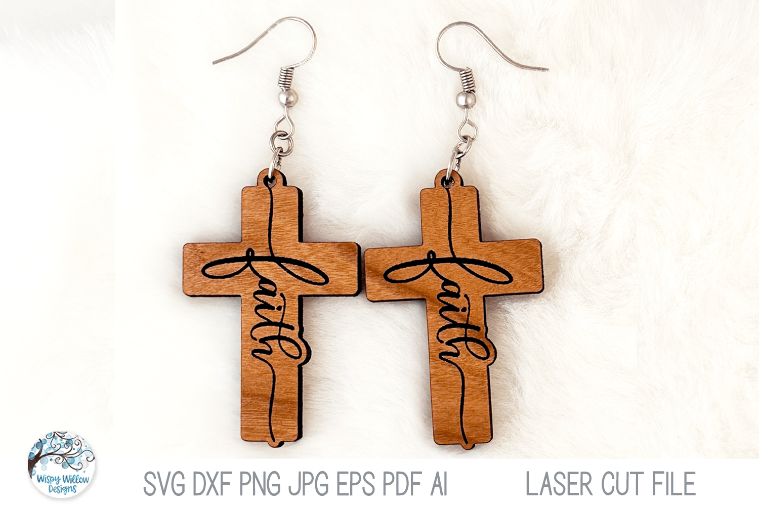 Faith - Jesus Cross Earring SVG File for Laser Cutter Wispy Willow Designs Company