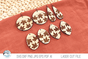 Fall Leaf Earring Bundle SVG File for Laser Cutter Wispy Willow Designs Company