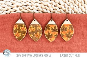 Fall Leaf Earring Bundle SVG File for Laser Cutter Wispy Willow Designs Company