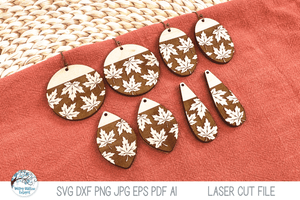 Fall Leaf Earring Bundle SVG File for Laser Cutter Wispy Willow Designs Company